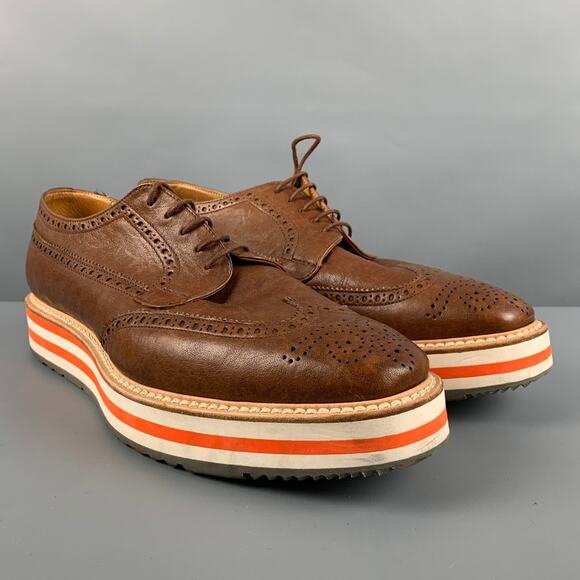 PRADA Size 9.5 Brown Perforated Leather Platform Lace-Up Shoes main image 6
